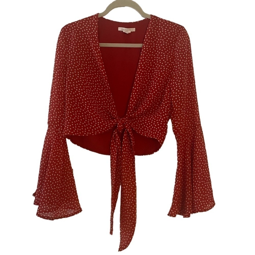 Urban Outfitters Red Star Tie Front Bell Sleeve Top, S - Picture 6 of 9